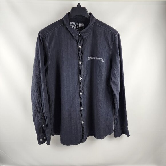 XTREME COUTURE by AFFLICTION Shirt Mens 2XL Black L/S Button Down RATTLE Shield - Picture 2 of 8